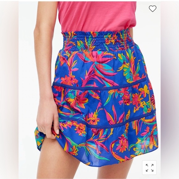 J Crew Factory Smocked Tiered Mini Skirt, Blue and Pink, Size S - Picture 1 of 5